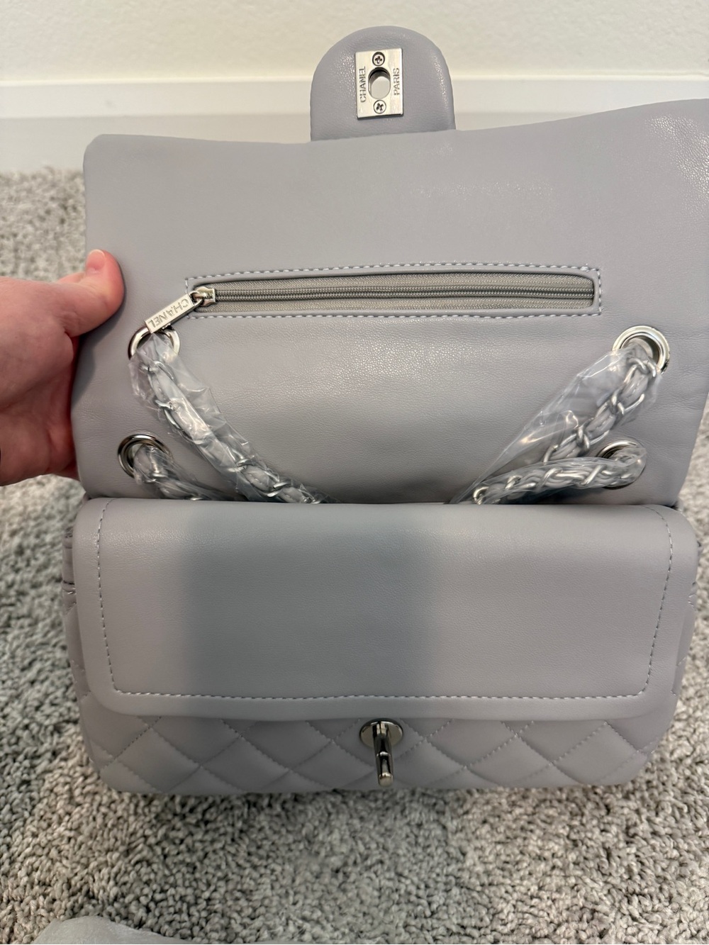 INSPIRED…. Quilted Leather Shoulder Bag - Gray - Picture 6 of 7